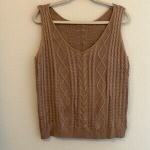 Soly Hux Brown Cable Knit Sweater Vest Preppy Academia Old Money Layering Large